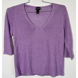 Eileen Fisher‎ Lavender Hemp Open Knit V Neck Sweater Lagenlook Coastal Size PM